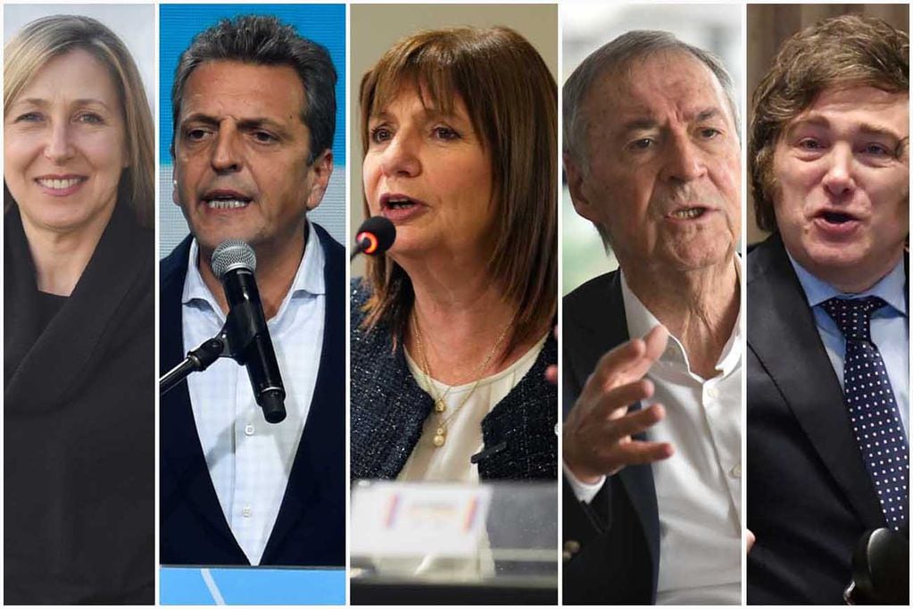 Elecciones 2023: Myriam Bregman, Sergio Massa, Patricia Bullrich, Juan Schiaretti y Javier Milei. Foto: La Voz
