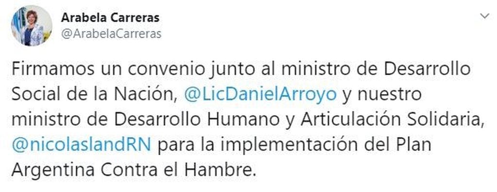 Arabella Carreras, a través de Twitter (web).