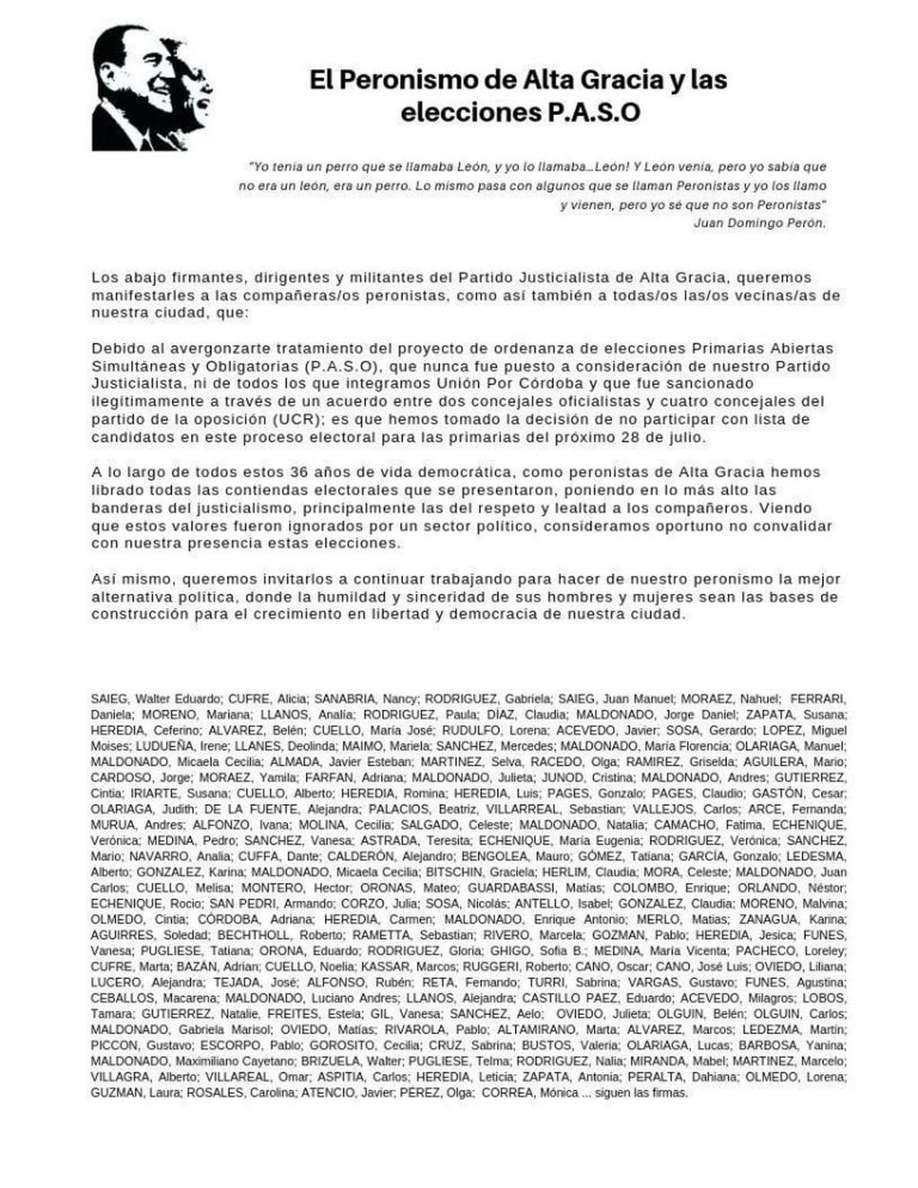 El Partido Justicialista denuncia la ordenanza de las PASO