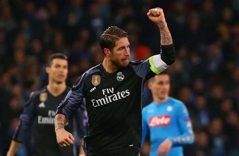 Football Soccer - Napoli v Real Madrid - UEFA Champions League Round of 16 Second Leg - Stadio San Paolo, Naples, Italy - 7/3/17 Real Madrid's Sergio Ramos celebrates scoring their first goal  Reuters / Alessandro Bianchi Livepic