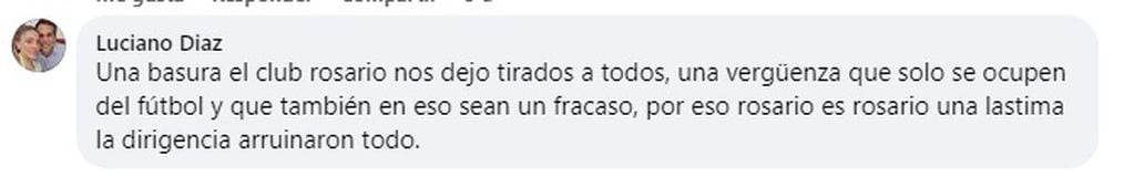 El jugador Luciano Díaz expresó su disgusto en redes sociales por la suspensión del hockey en Rosario.