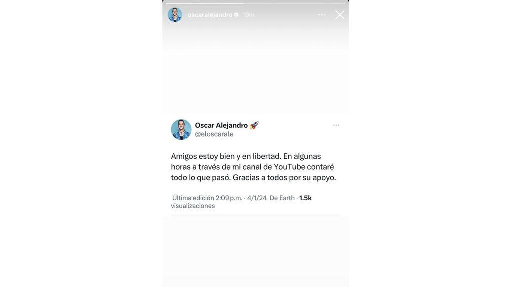 El primer tweet del youtuber venezolano después de ser liberado.