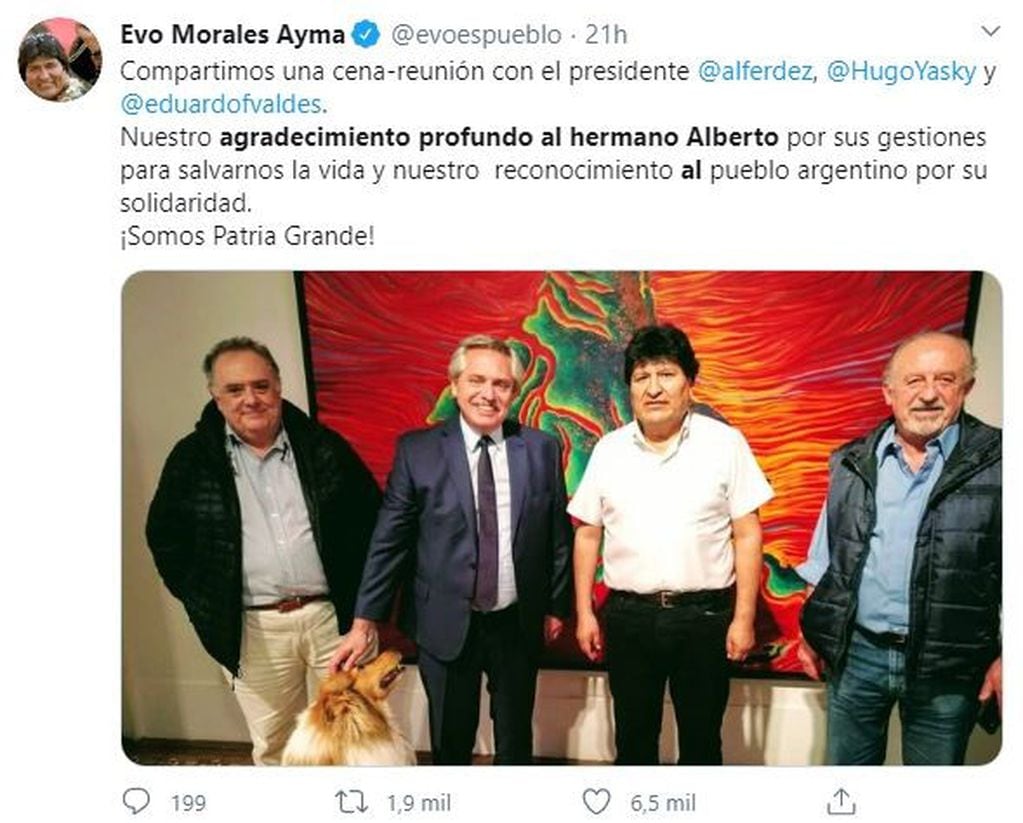 Evo Morales junto a Alberto Fernández. (Twitter)