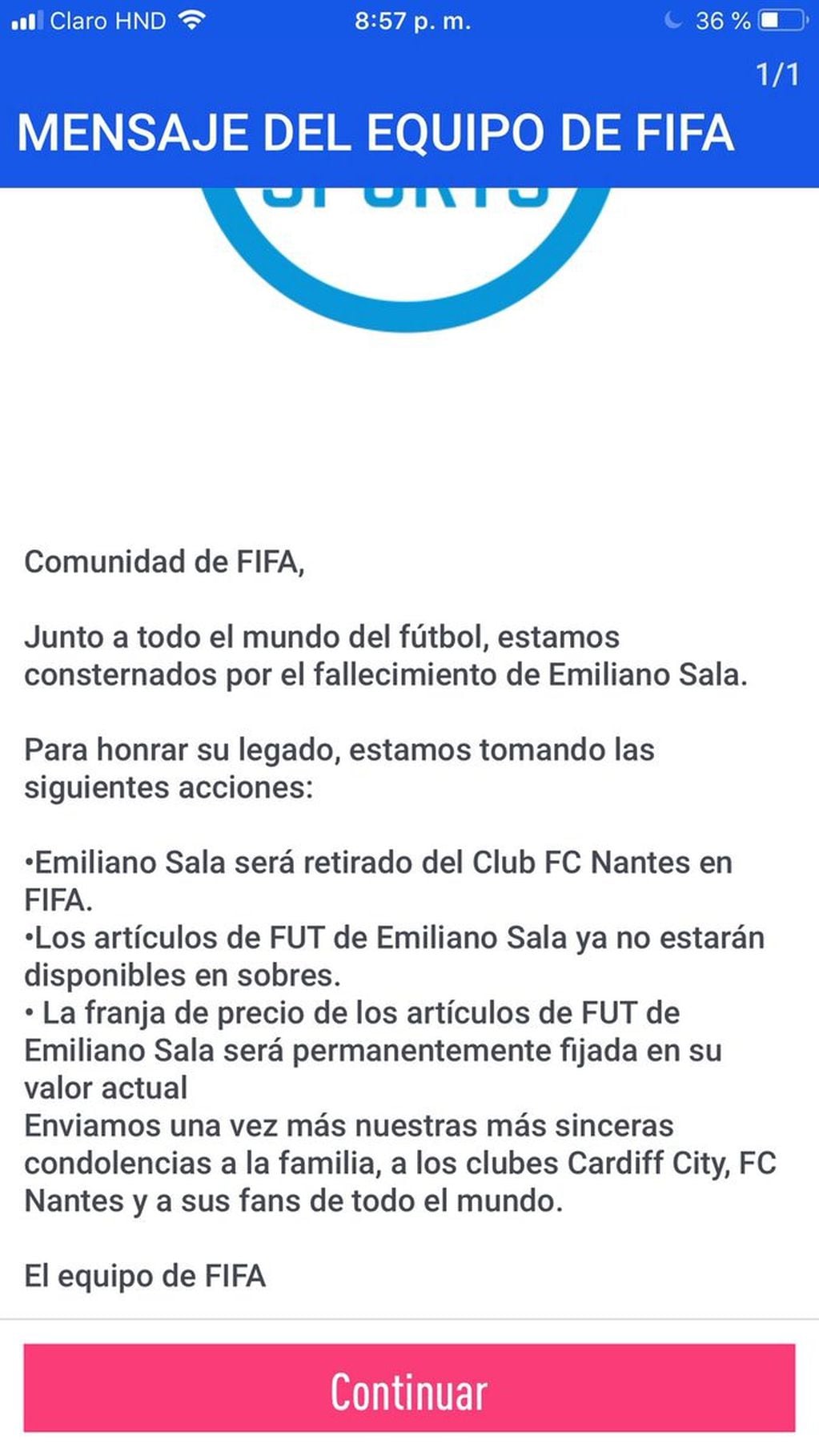 El comunicado de EA Sports sobre la eliminación de Emiliano Sala en el FIFA 19.