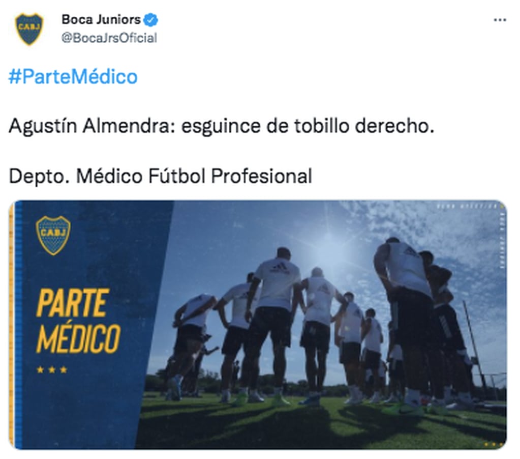 Boca confirmó la lesión de Agustín Almendra.