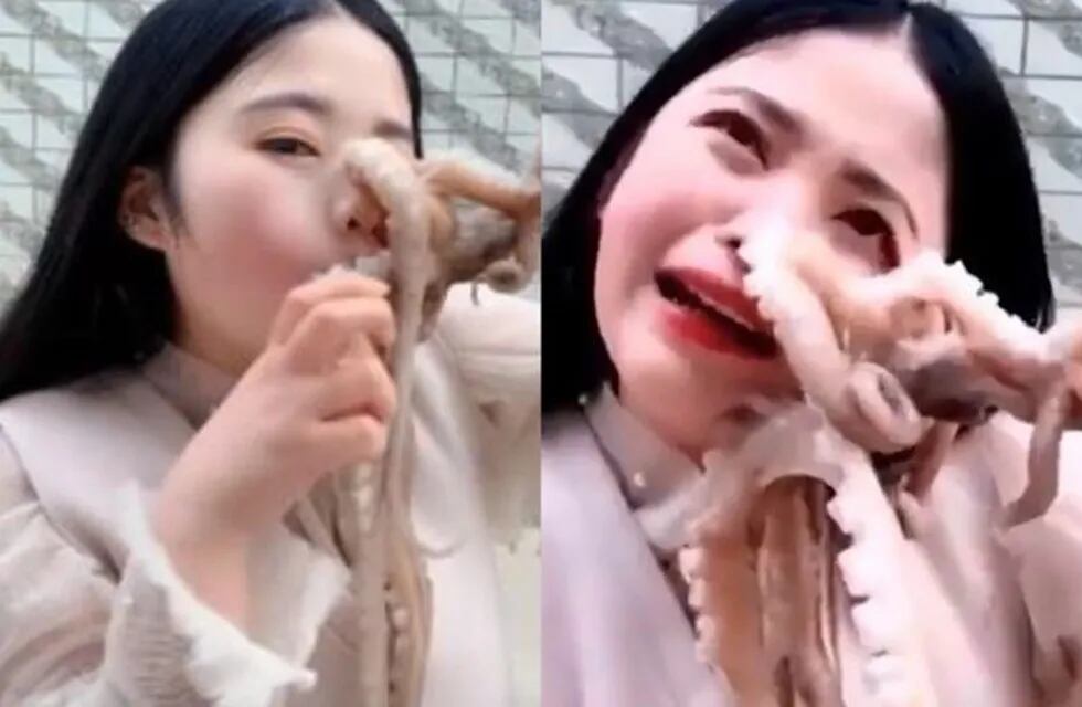 Una adolescente se filmó comiéndose un pulpo que casi se la come a ella