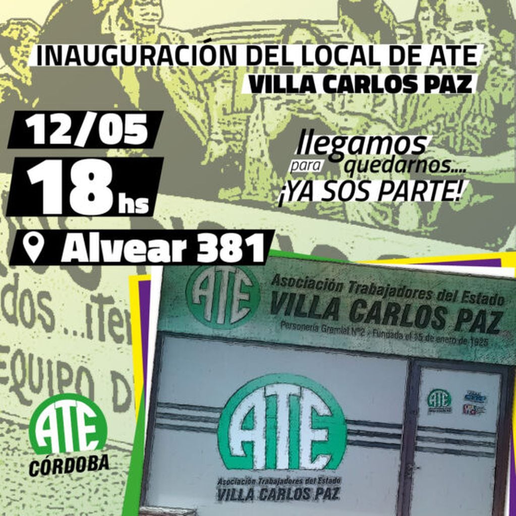 ATE inaugurará un local en Villa Carlos Paz.