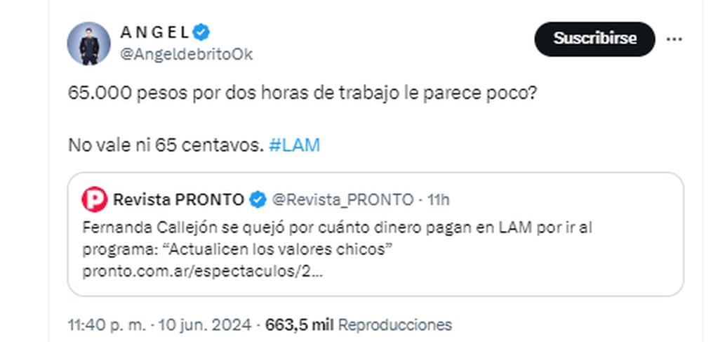 el picante tweet de Ángel de Brito en contra de María Fernanda Callejón
