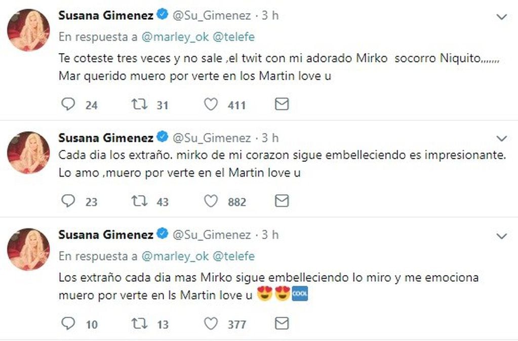 Susana Giménez quiso responderle una publicación a Marley en Twitter y le salió mal