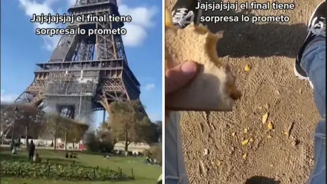 Se grabó comiendo un sandwich frente a la Torre Eiffel, pero lo que vio subiendo por su pierna lo horrorizó