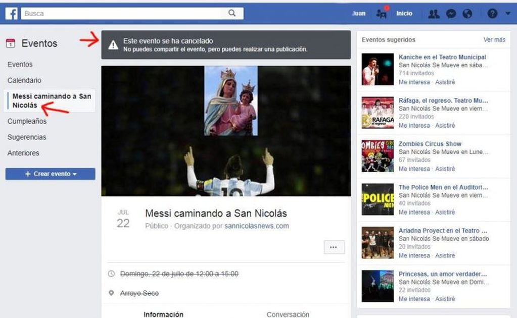 Cancelaron el evento "Messi caminando a San Nicolás". (Captura)
