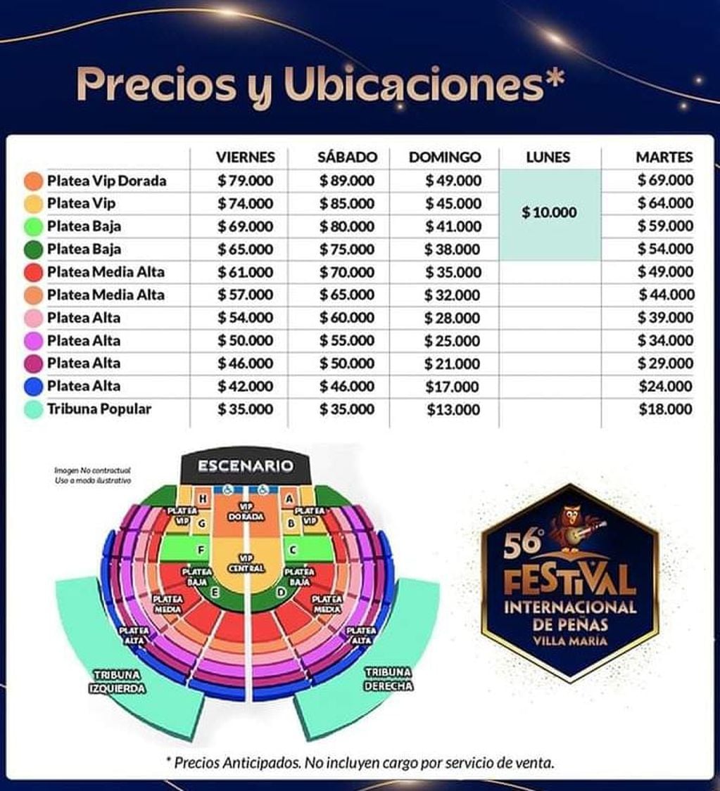 Precios de entradas de Villa María 2024.