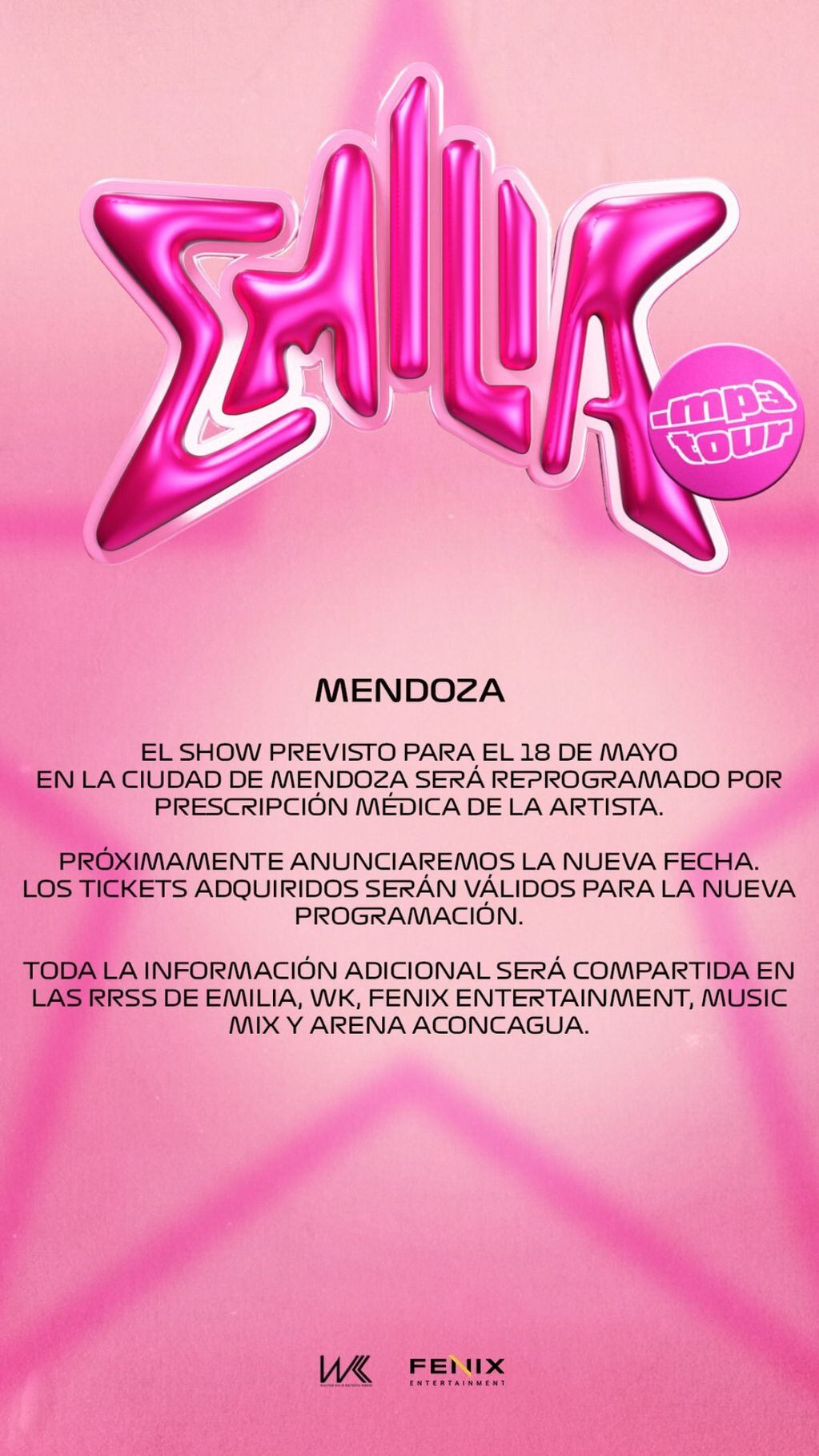 Emilia Mernes reprogramó su show en Mendoza del sábado 18 de mayo