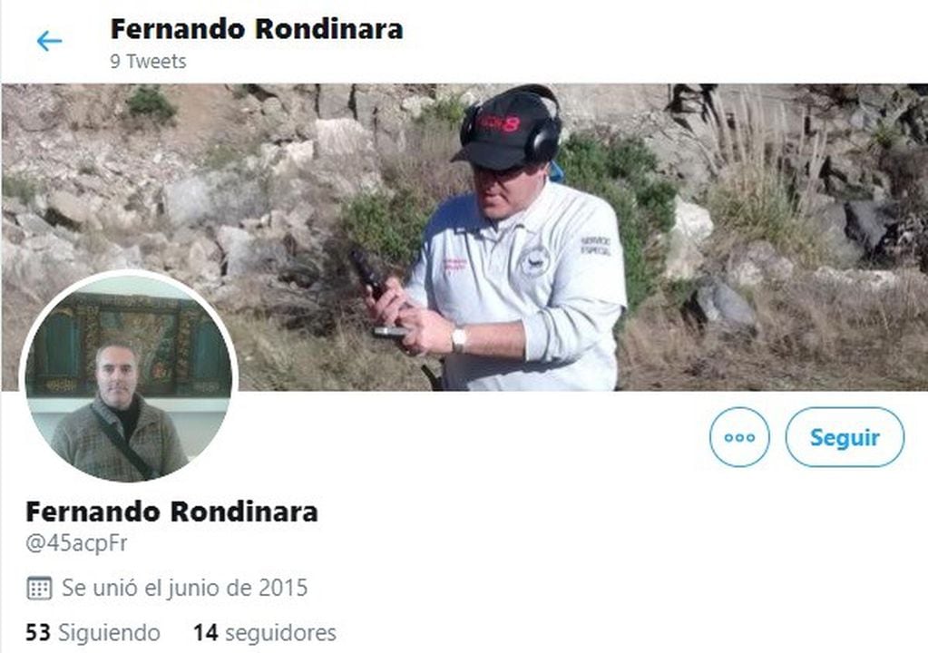 Captura de cuenta de Twitter de Fernando Rondinara