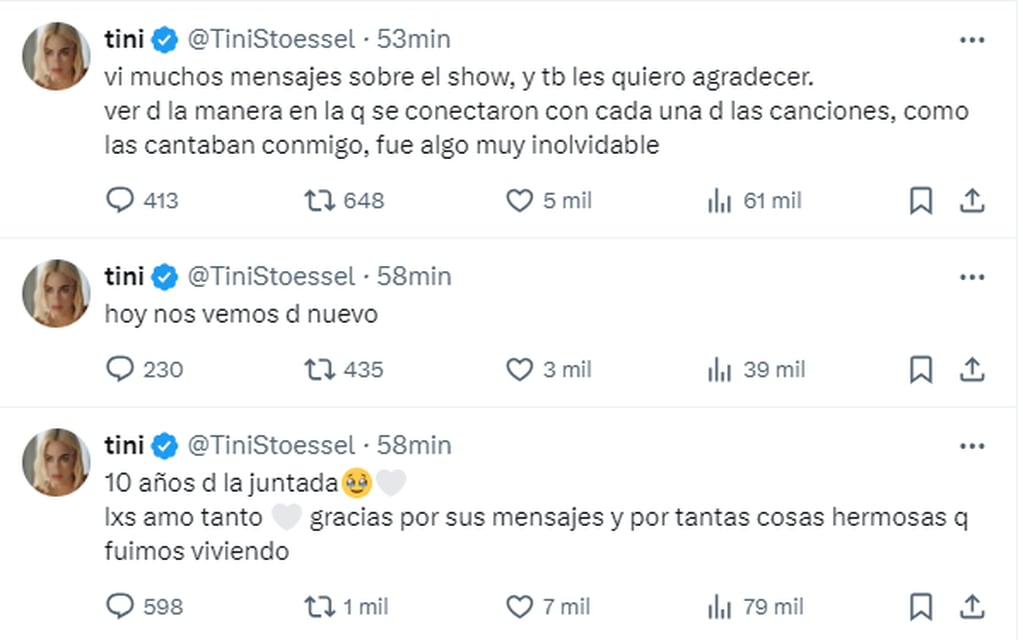 El emotivo mensaje de Tini Stoessel para sus fans, a 10 años de la juntada tinista