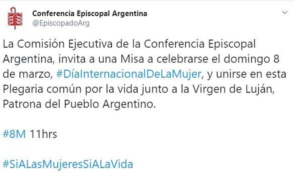 Tuit de la Conferencia Episcopal Argentina.