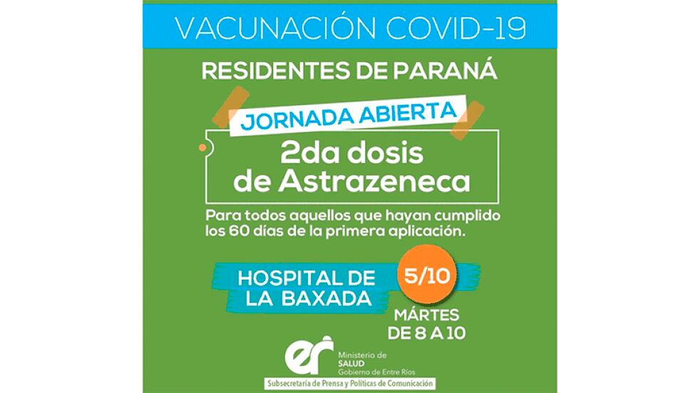 Se vacunará a quienes hayan recibido la primera dosis hace más de 60 días.