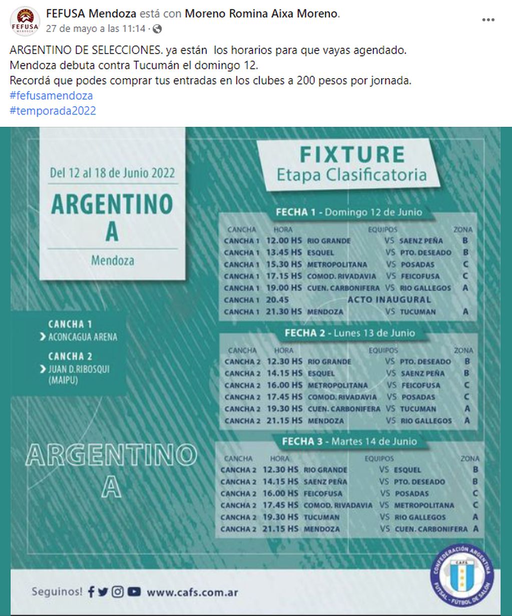 Fixture Argentino de Selecciones de fútbol de salón.
