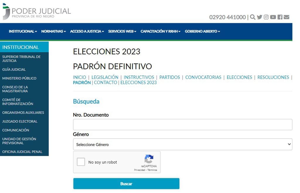Padrón electoral del Poder Judicial de la provincia de Río Negro.