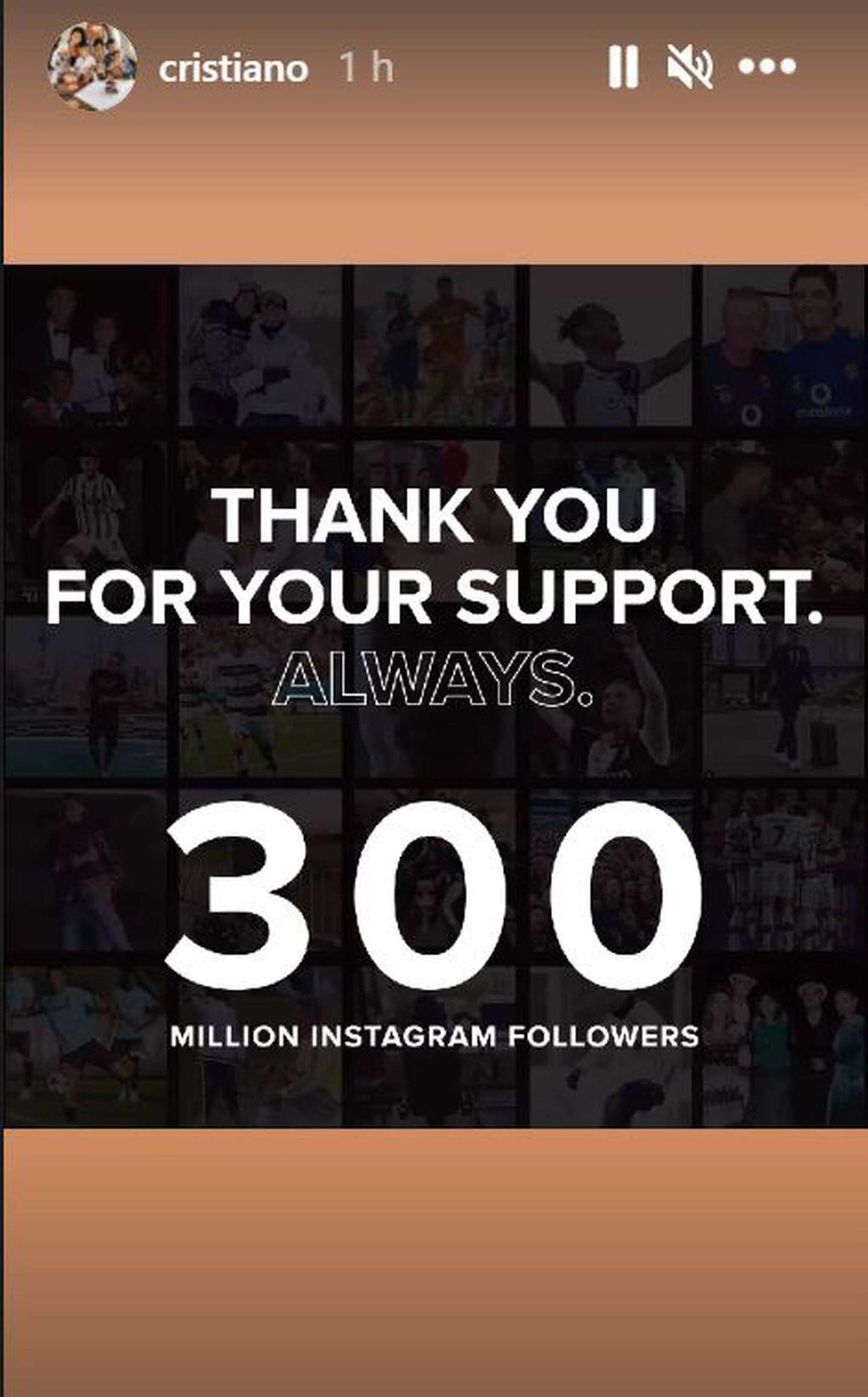 Cristiano Ronaldo le agradeció a sus 300 millones de seguidores en Instagram.