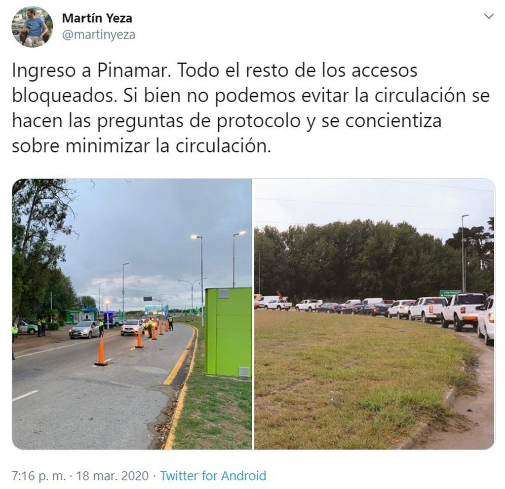 La publicación del intendente de Pinamar, Martín Yeza (Foto: captura Twitter)