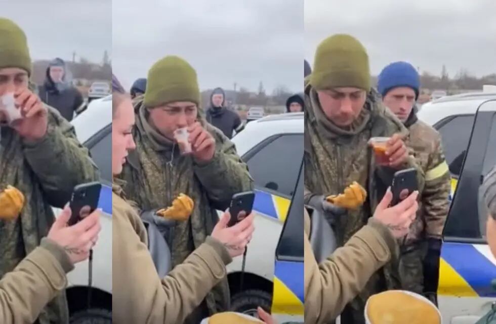 Soldado ruso se rindió y fue alimentado por ucranianos que llamaron a su familia para que sepa que está bien.