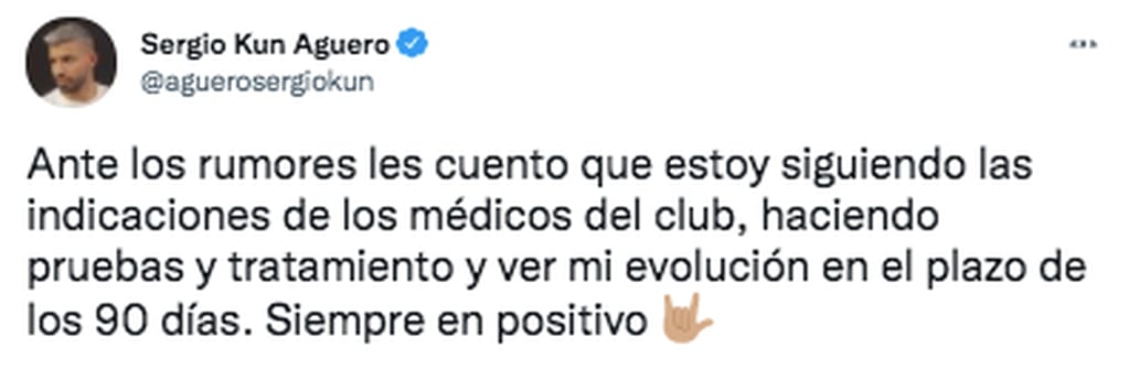 El tuit del Kun Agüero ante los rumores de su retiro.
