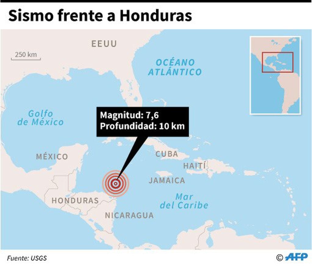 Localización del sismo frente a Honduras - AFP / AFP