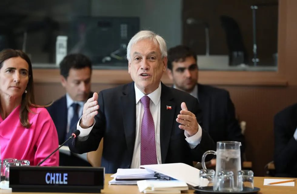 (FILES) In this file photo taken on September 24, 2019 Chile's President Sebastian Pinera speaks during a pre-COP meeting at the United Nations headquarters in New York. - Pinera declared a state of emergency in Santiago late on September 18, 2019 and gave the military responsibility for security after a day of violent protests over increases in the price of metro tickets. (Photo by Ludovic MARIN / AFP)
