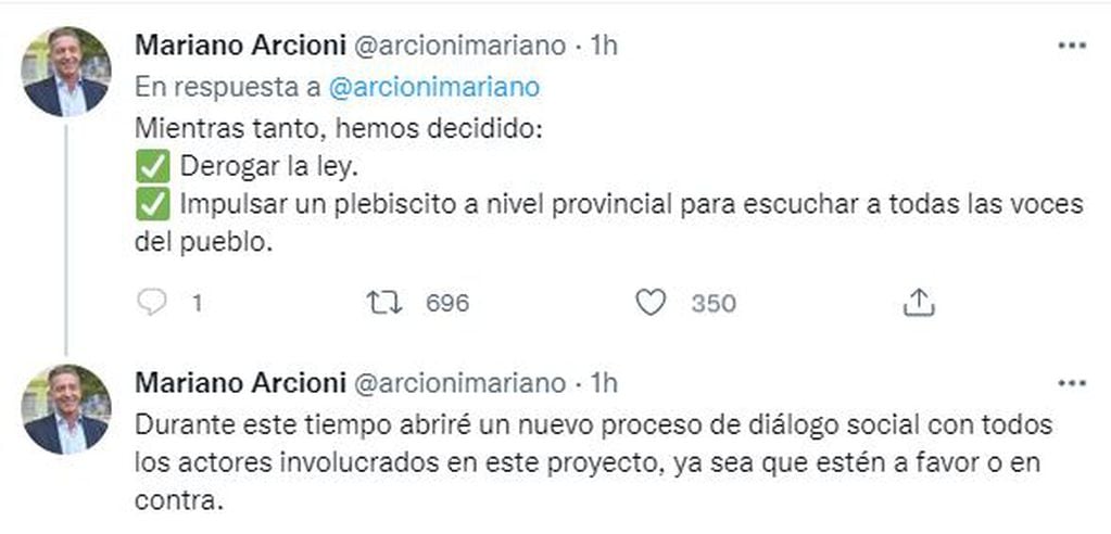 Arcioni derogó la Ley de zonificación minera.