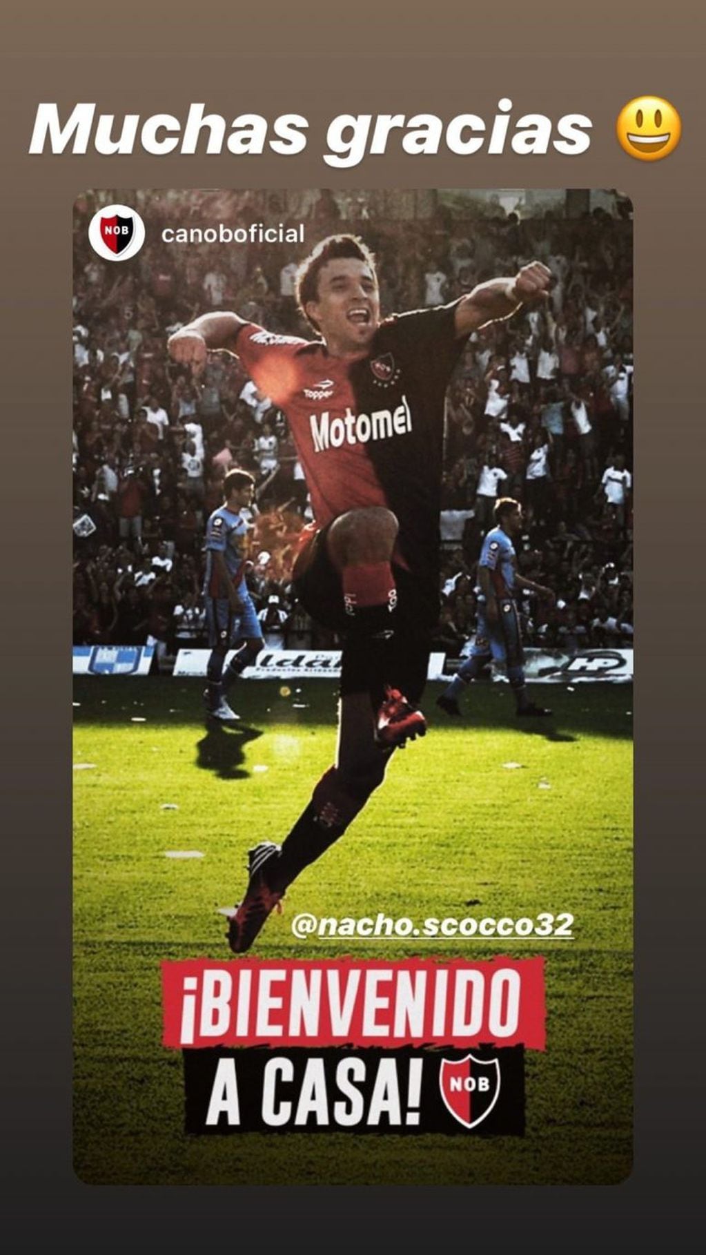 El club recordó uno de los gritos de gol de "Nacho" en su segunda etapa en la Lepra. (@nacho.scocco32)