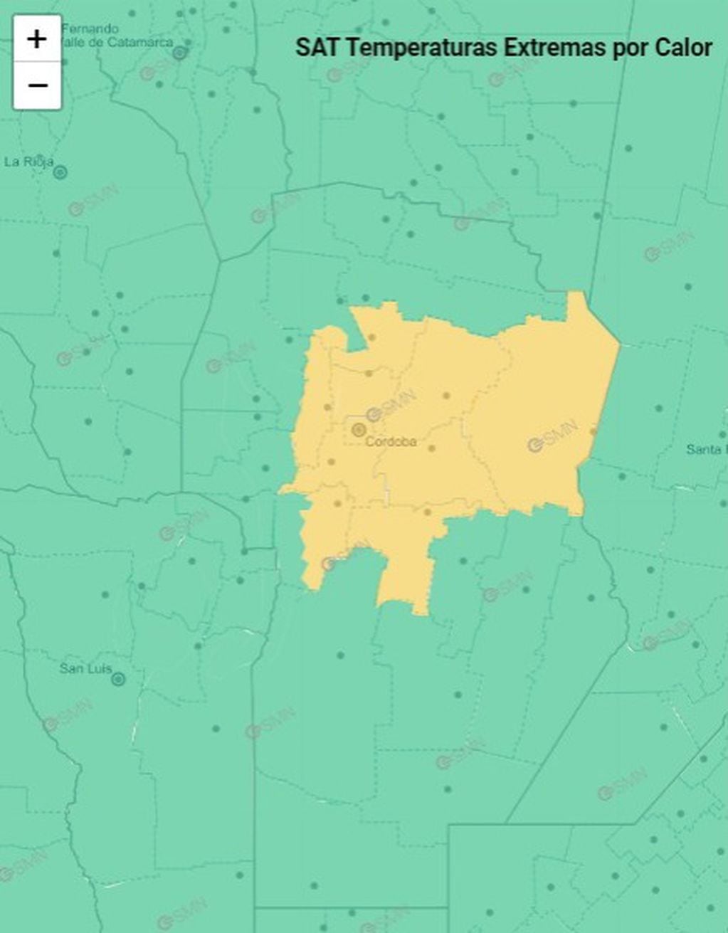La alerta amarilla para la provincia de Córdoba.