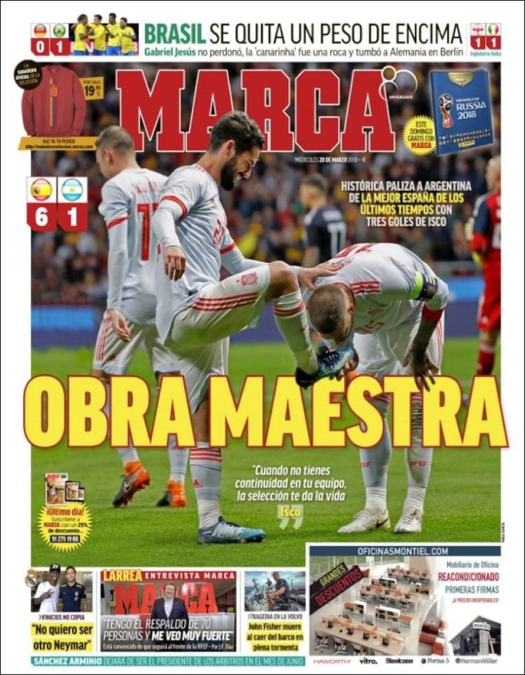 La prensa española se burla del papelón que hizo la Selección Argentina ante la "Furia Roja". Fotos: Kiosco.net