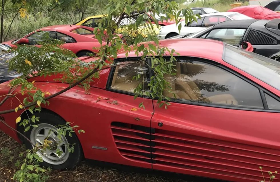 Modelos de Ferrari abandonados en un campo. (Silodrome).