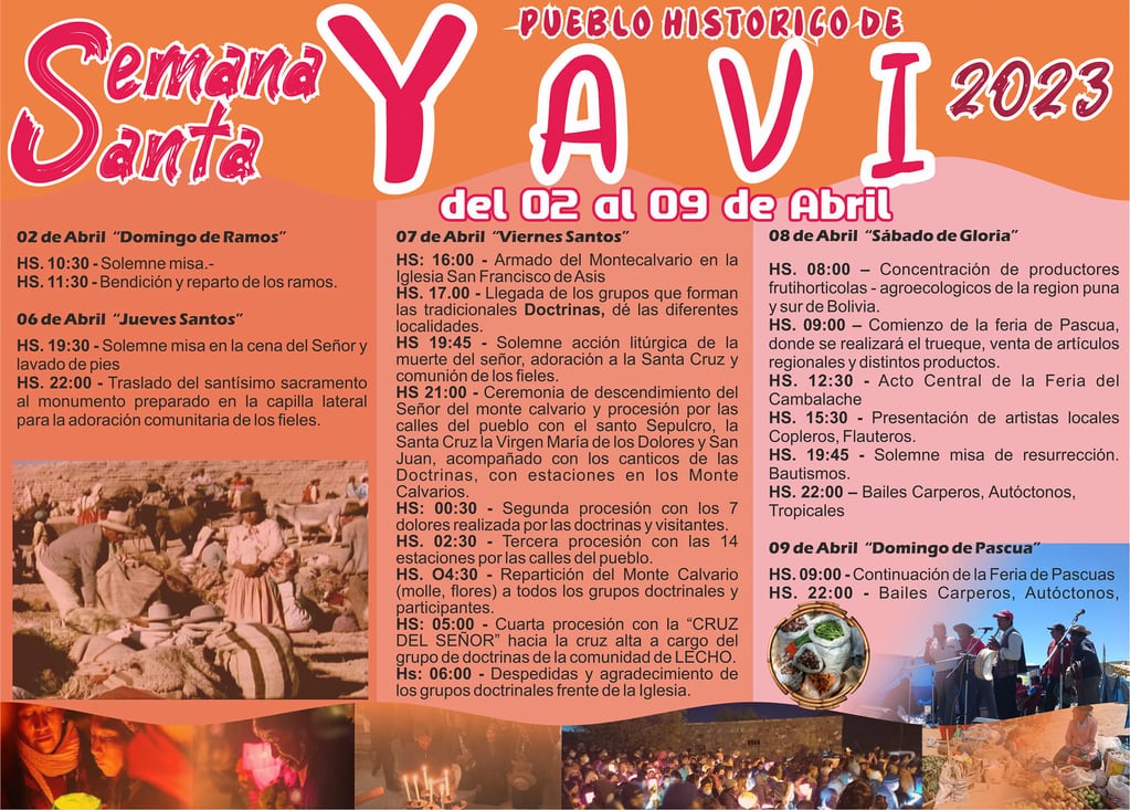 Programa oficial de la Semana Santa 2023 en el pueblo de Yavi, provincia de Jujuy.