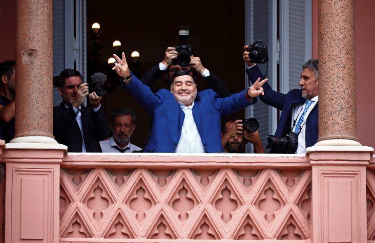 Diego Maradona en su última visita a Casa Rosada, en diciembre de 2019. (Foto: AP Photo/Marcos Brindicci)