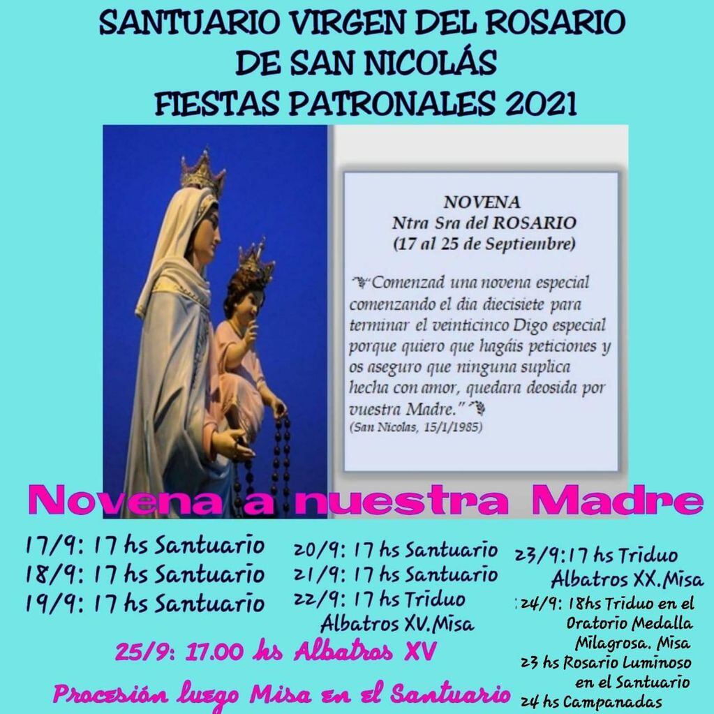 Fiesta Patronal del Santuario Virgen del Rosario. Cronograma de actividades.