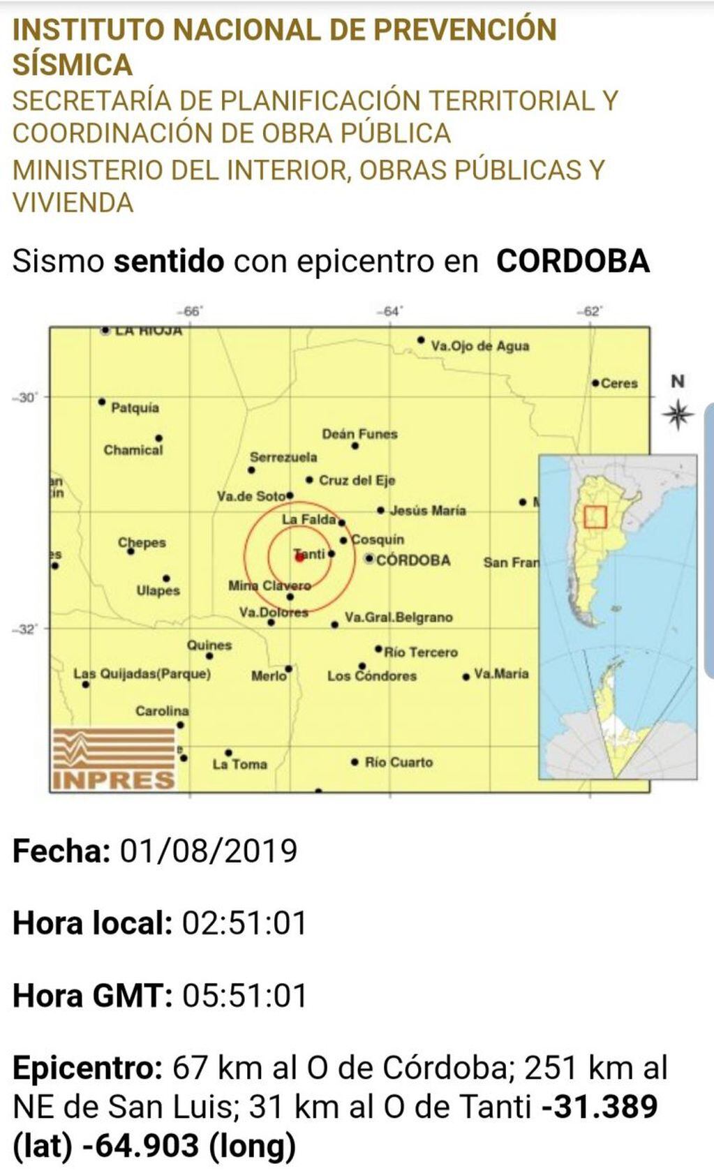 Temblor en Carlos Paz