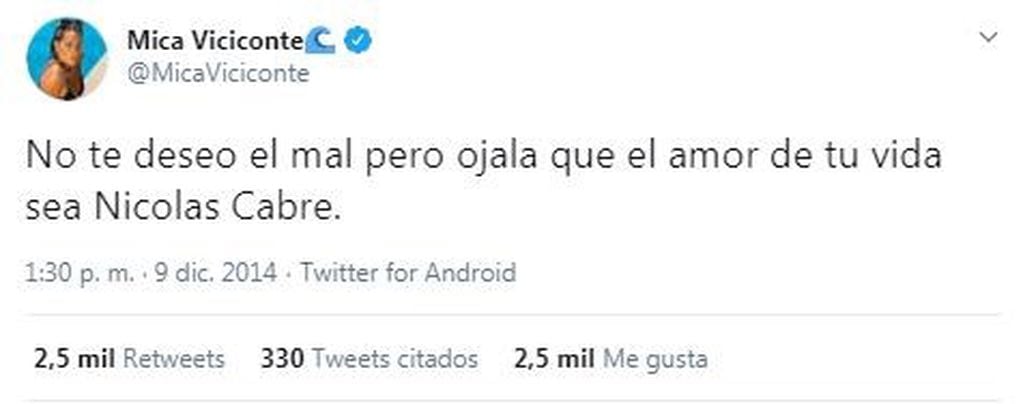 Un tweet demostraría que Mica Viciconte predijo la relación de Laurita y Cabré