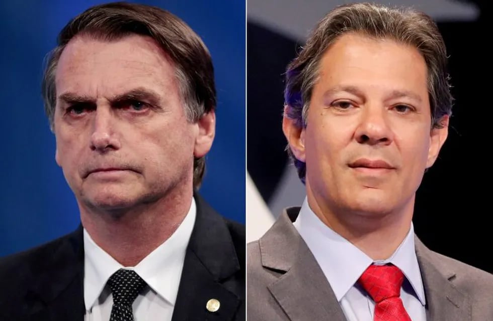 El candidato Jair Bolsonaro y el candidato Fernando Haddad en el debate televisivo en Sao Paulo, el 26 de septiembre de 2018. (REUTERS)