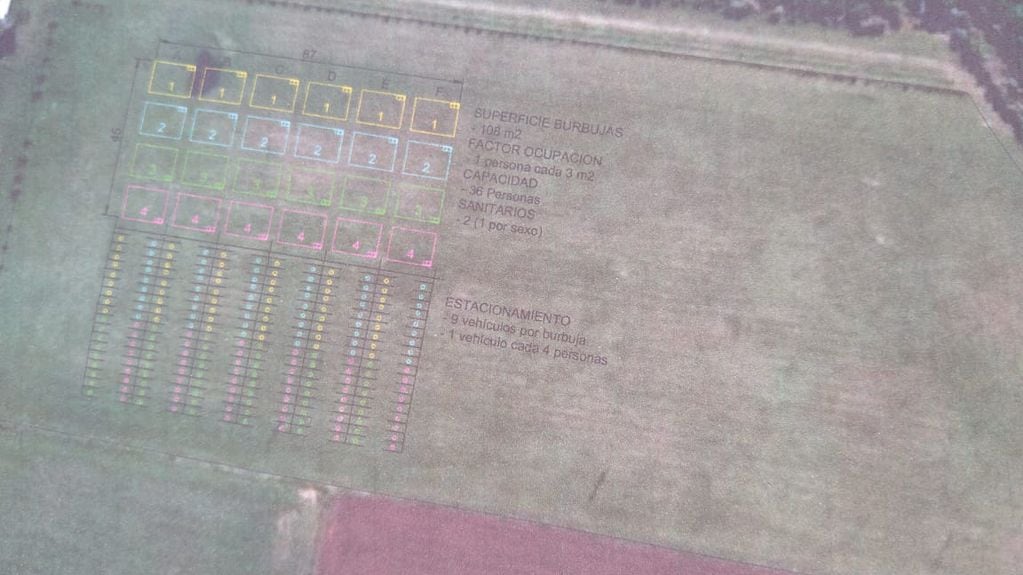 Croquis de cómo serían las burbujas para la fiesta de fin de año en Rafaela