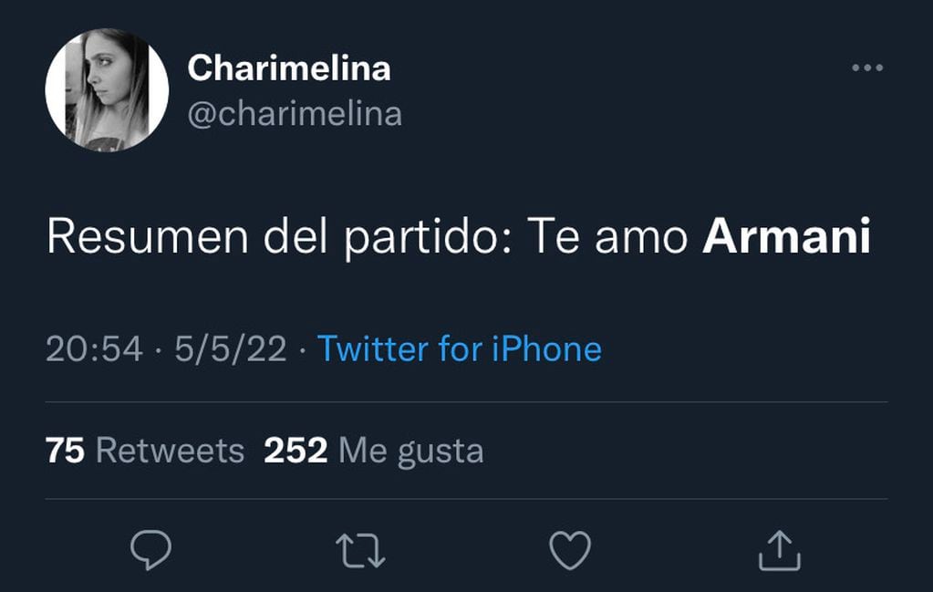 La usuario @charimelina resumió el partido de River declarándole su amor a Franco Armani.