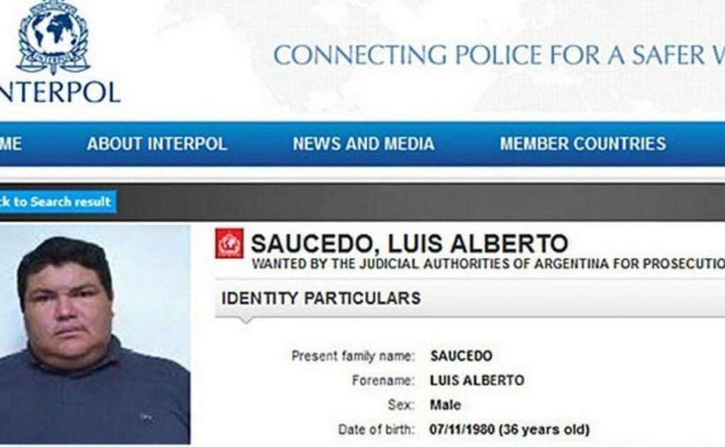 Luis Alberto Saucedo permanece prófugo desde febrero de este año. (Fuente: Interpol)