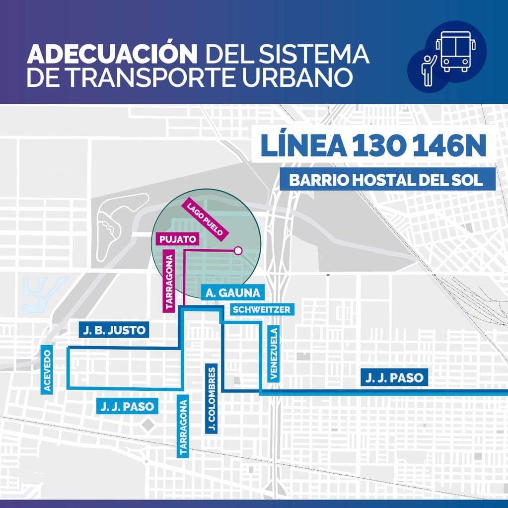La 130/146 realizará desvíos para conectar con el barrio Hostal del Sol. (@movilidadros)
