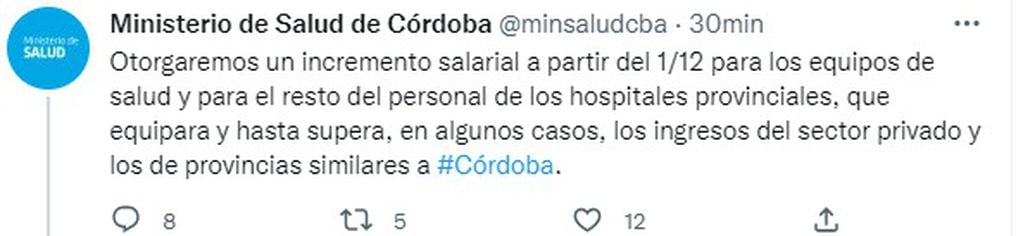 El Gobierno de Córdoba anunció el incremento salarial, desde este 1 de diciembre.