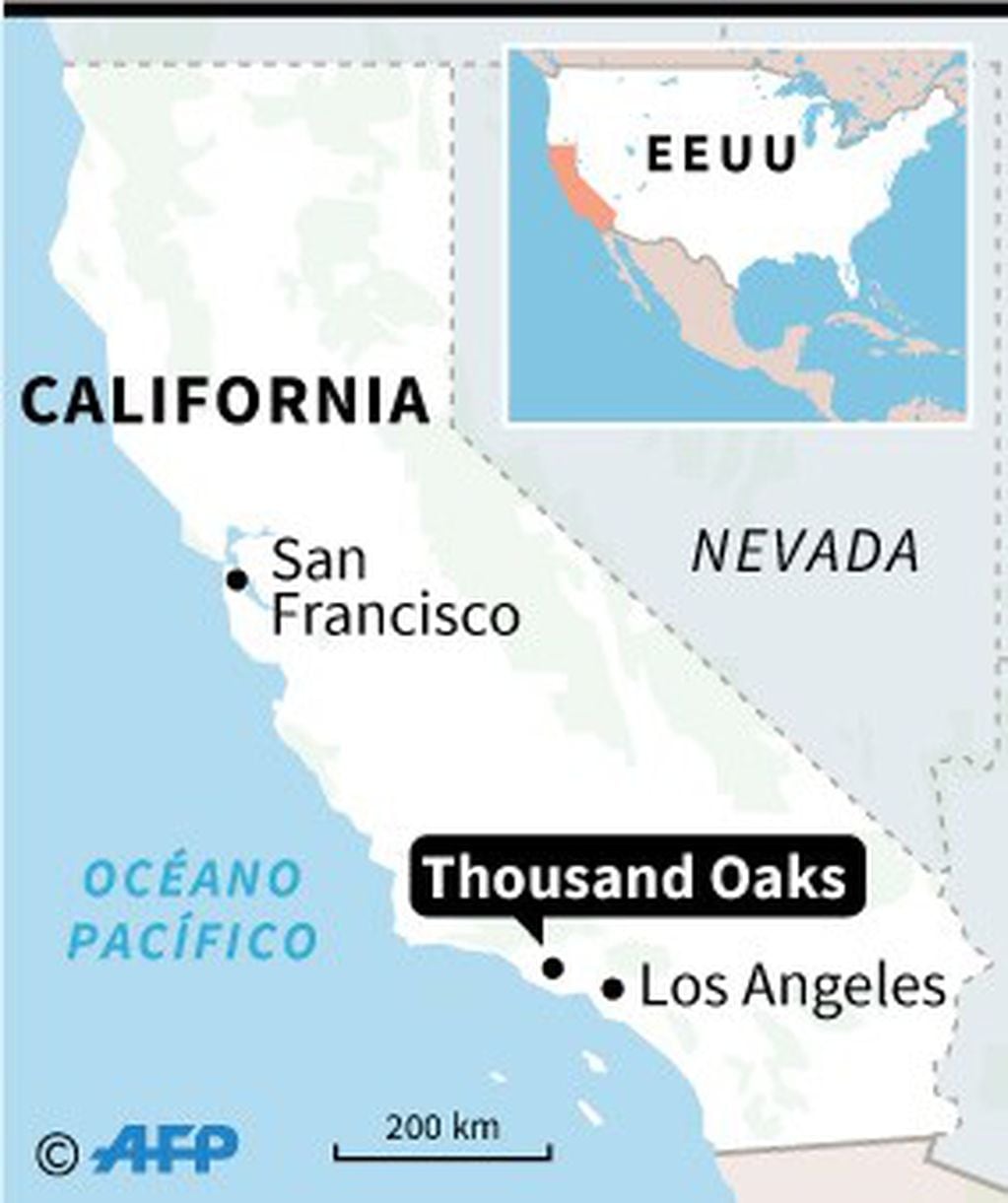 Localización de la localidad de Thousand Oaks en California donde varias personas resultaron heridas en un tiroteo en una discoteca - AFP / AFP
