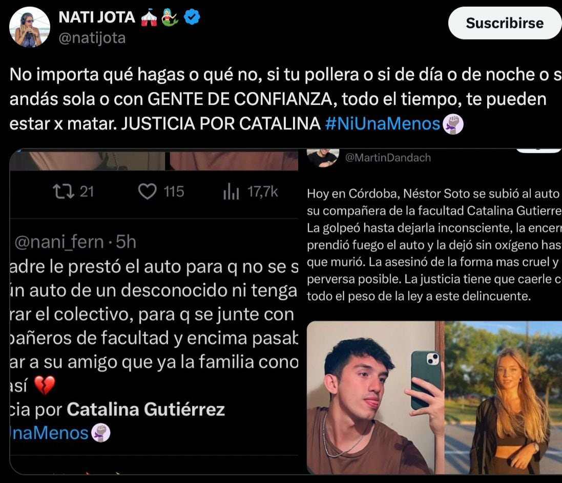 Nati Jota pidió justicia por Catalina Gutiérrez.