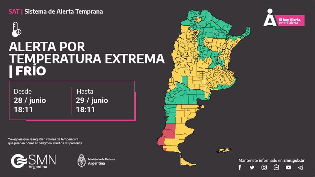 Alerta por temperaturas extremas, frío, en Córdoba y otras provincias de Argentina.