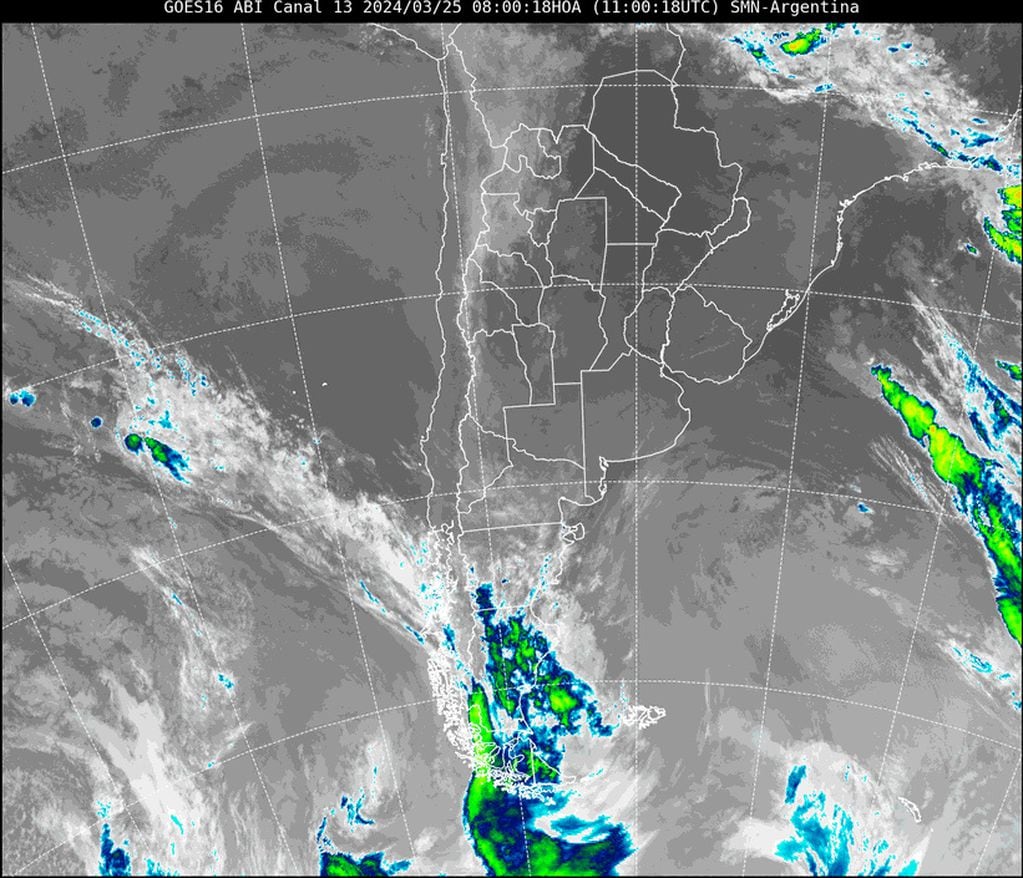 Imagen satelital de la Argentina del lunes 25 de marzo de 2024.