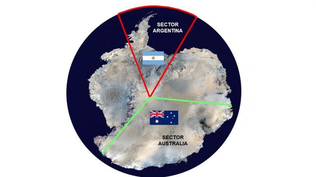 Representación de los sectores de ambos países. Argentina cuenta con 13 bases y Australia con 5.